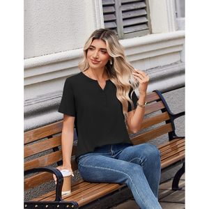 Blusa de Mujer con Cuello en V, Manga Corta, Botones, Informal, Primavera-Verano, Tela Popelina, Uso Diario - Product Image 5