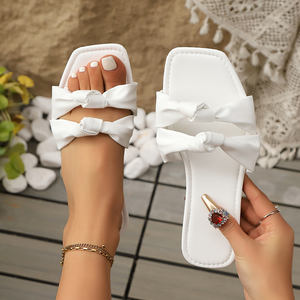 Pantuflas de Mujer con Suela Plana, Color Sólido, con Lazo y Punta Abierta, Modelo 2501, Gran Venta - Product Image 1