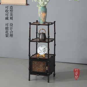 Bamboo Display Shelf Square Medium Size With Cabinet Tea Storage New Chinese Style Furniture - Product Image 5