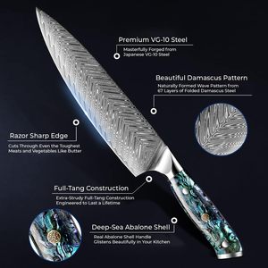 <strong>Damascus</strong> Kitchen <strong>Knife</strong> Set 67 Layer VG10 Steel Real Deep Sea Abalone Shell Handle Santoku Paring <strong>Fillet</strong> Utility Chef's <strong>Knife</strong>