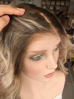 Perruque Cheveux Humains Ondulés Ombrés Blonds, Perruque Frontale en Dentelle HD 13x4 Pré-Pluckée, Ligne de Cheveux Naturelle, Cheveux Humains Remy pour Femmes