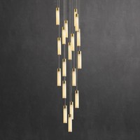 Lustre moderne minimaliste en marbre d'albâtre, long, pour salon, escalier, villa, duplex, plafond haut