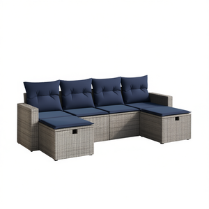 Juego de sofás de patio de ratán sintético gris de 6 piezas con cojines, muebles de jardín para exteriores - Product Image 1