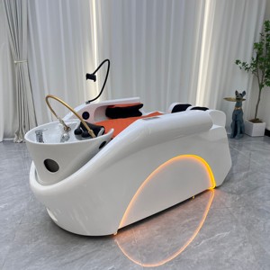 Lit de lavage électrique de luxe pour salon de coiffure et barbier, avec massage, circulation d'eau, vapeur et spa capillaire - Product Image 2