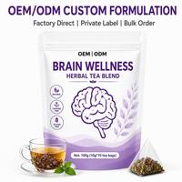 Teh Memori Otak Label Pribadi OEM 7 Herbal Ginseng Reishi Dendrobium Goji Kulit Jeruk Nootropik Fokus Kemasan Merek Kustom
