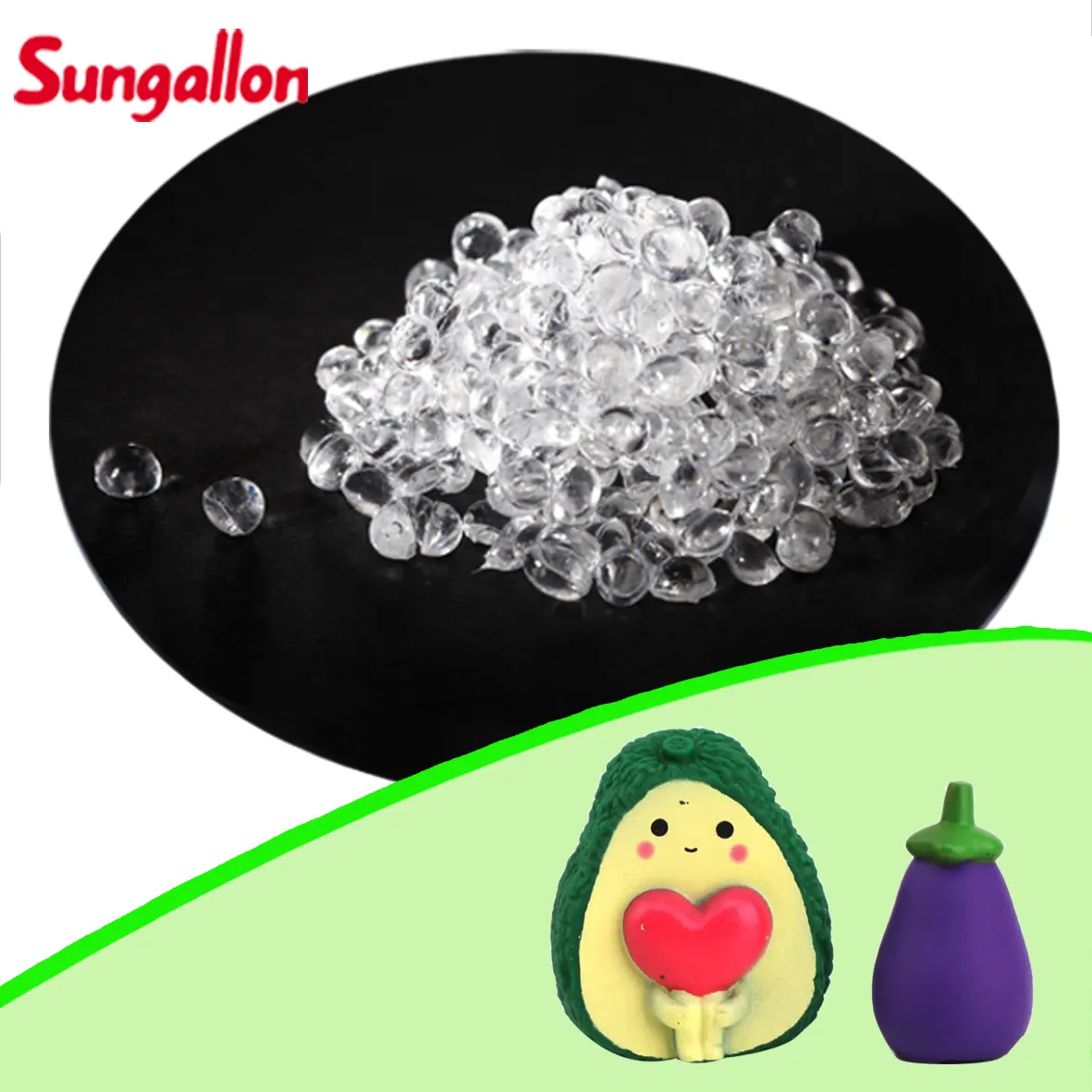 Sungallon GP100-1001 series TPE raw materials are used to make super transparent particles for toys