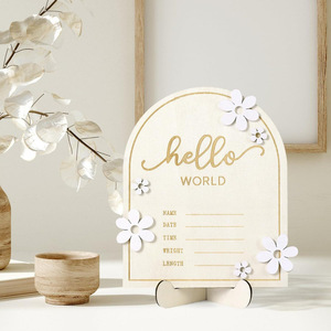 Plaques d'enregistrement en bois pour nouveau-nés, plaques en bois cintrées pour baptême de bébé, tableaux d'affichage, best-sellers transfrontaliers, direct usine - Product Image 1