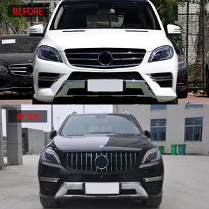 Parrilla delantera Mercedes-Benz W166 GT ABS completamente negra con franjas verticales plateadas, repuesto para modelos 2013-2015 - Product Image 2
