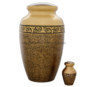 Customized Hand Engraved Enameled Urn Two Tone Finishing Funeral Cremation Brass Urns With Multiple Designs - Product Image 2