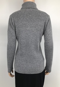 Suéter de Cuello Alto para Mujer, Tejido de Punto Acanalado, 100% Lana, Color Gris Sólido, Invierno, Manga Larga, Estilo Minimalista - Product Image 2