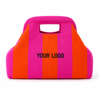 Sacs fourre-tout en tricot couleur Dopamine, personnalisables avec logo, grande capacité, pour cosmétiques et maquillage, pochette de beauté en tissu éponge rayé, vente en gros