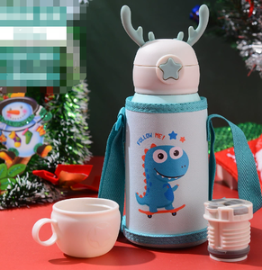 500ml Smart Thermal Insulated Children's Stainless Steel Water <b>Bottle</b> With Cartoon Straw Lid And Customization Options. - Product Image 2