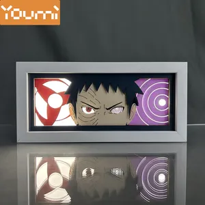 Caja DE LUZ DE Anime Narutos, marco de madera MDF, caja de sombra cortada con papel láser, luz nocturna Led para decoración de dormitorio