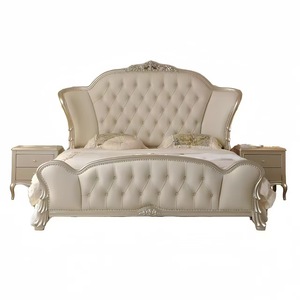 European Royal Luxury Leather Upholstered Bed Double Villa Home Bedroom Furniture Set Wooden <b>Frame</b> Soft king Size Bed - Product Image 5
