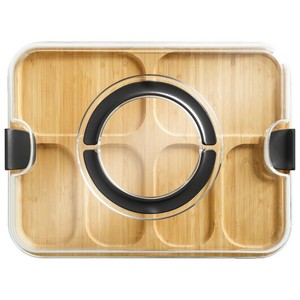 Plateau alimentaire multi-compartiments en bambou avec couvercle en acrylique pour usage hôtelier et en cuisine - Product Image 1