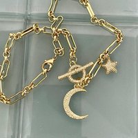 NM56082 Plaqué Or Multi Lune Étoile Charme Zircon Bascule Connecteur Homard Griffe Fermoir Superposition Chance Charm Bijoux Cadeau pour Elle