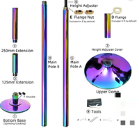 Kit de barre de pole dance en acier arc-en-ciel 45 mm, statique, extensible 217-270 cm