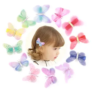acessórios para o cabelo crianças menina borboleta Suppliers-Arcos de cabelo para crianças, acessórios de cabelo fofos para meninas, arco de chiffon com laço, presilhas para cabelo