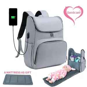 2021 नई बेबी डायपर बैग के साथ बिस्तर Matress माँ मातृत्व बैग बच्चे पोर्टेबल सरल पालना बैग तह बिस्तर रूकसाक यात्रा किट