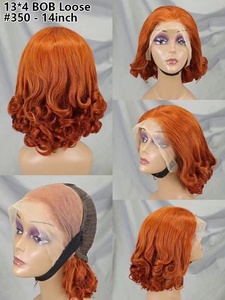 Pelucas de cabello humano brasileño Remy, postizo de encaje Frontal transparente, corte Bob corto con ondas, Color Natural, venta al por mayor - Product Image 3