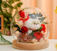 Figurine de chien moelleux sous cloche en verre avec rose éternelle, cadeau de remise de diplôme pour étudiants, souvenir de remise de diplôme, décoration de table à domicile, LED