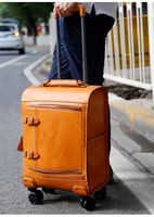 Nouvelle valise trolley rétro en cuir 20 pouces avec roues à 360 degrés, bagage à main en cuir tanné végétal