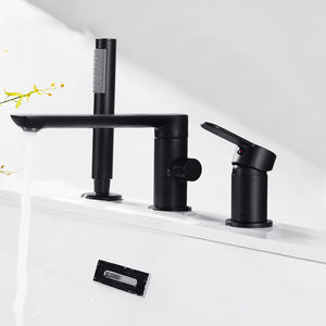 Robinet de <span class=keywords><strong>baignoire</strong></span> Roman 3 trous à montage sur pont, noir mat, bec haut pivotant à 360° avec douchette, mitigeur à valve en céramique - Product Image 2