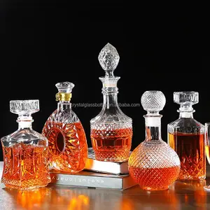 Manufacturer Empty 500ml 700ml 850ml Crystal Glass Wine Liquor Globe Whisky Decanter Bottle With Top