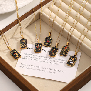 European Retro Tarot Card Necklace, 3D Embossed Enamel Pendant, Niche Design Stainless Steel Fashion <strong>Neck</strong> Jewelry for Women - Product Image 1