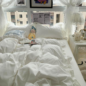 <span class=keywords><strong>ชุด</strong></span>เครื่องนอนผ้าฝ้ายฟอกสีทันสมัยสี่ชิ้นขอบใบบัวครีมสีทึบ200TC ทุกฤดู - Product Image 3