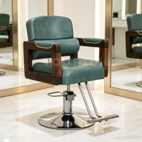 Fauteuil de Barbier Hydraulique Ergonomique Rotatif à 360° en Acier Inoxydable et Cuir PU Style Vintage pour Salon de Coiffure et Usage Commercial