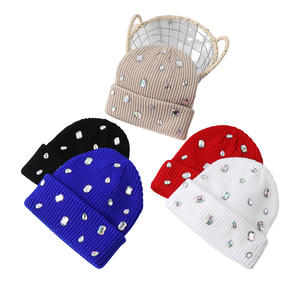 Gorros de Punto Acrílico 100% para Mujer, Estilo Playa y Negocios, con Pedrería Multicolor, Tejido Acanalado, Venta al por Mayor - Product Image 2