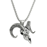 Ram Head Pendant Stainless Steel Men's Necklace Punk Retro Animal Charm 270107