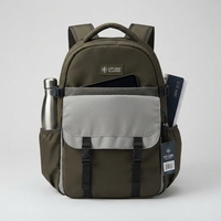 Sac à dos gris clair vert à blocs de couleur avec logo personnalisé tissé, résistant à l'eau, en tissu Oxford, fermeture éclair, 20-36L, pour garçons, étudiants, activités de plein air