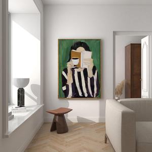 <span class=keywords><strong>Arte</strong></span> Abstracto en Lienzo de Mujer Leyendo un Libro de Café, Decoración Moderna y Minimalista para el Hogar, 16x24 Pulgadas, Sin Marco, Hecho en China - Product Image 3