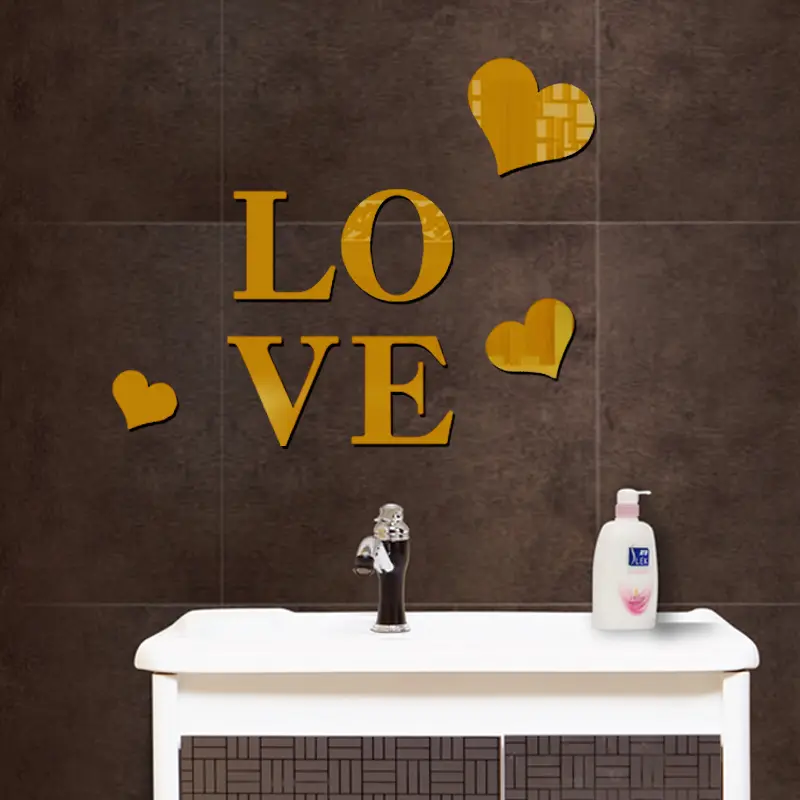 Removable Wedding Party Decorative Sticker Love Letters 3D Acrylic Mirror Wall Stickers Mirror Alphabet Living Room Wall Decals