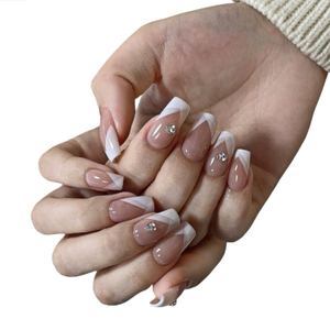 10 pièces de faux ongles en forme de cercueil français, faits à la main, taille moyenne, été 2024, nouveaux, simples, pour femmes, articles à la mode, vente en gros - Product Image 2