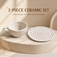 Ensemble tasse à café et soucoupe en céramique rayée rouge peinte à la main, 280 ml, tasse ondulée irrégulière pour latte, thé, vaisselle de table pour la maison et le café