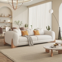 Sofá de Tela Escandinavo, Combinación de Lana de Cordero Crema, Sofá Recto Blanco Simple para Sala de Estar