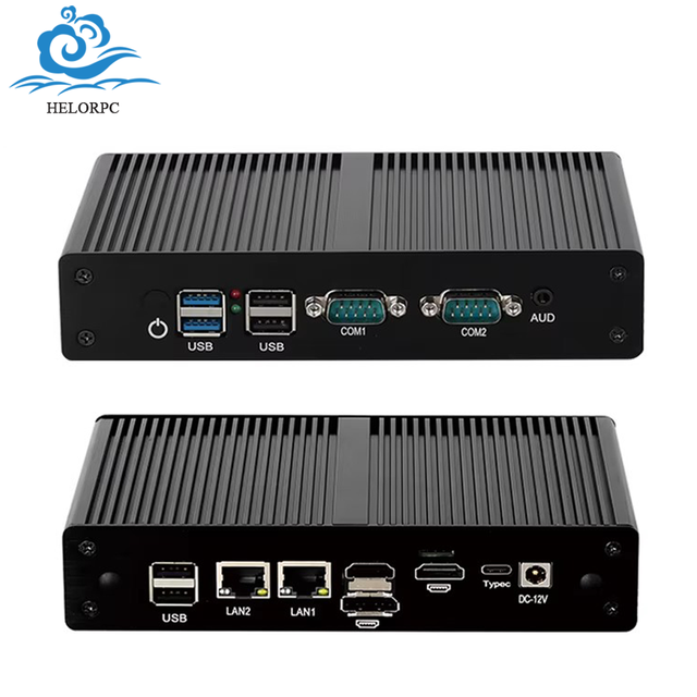 HelorPC In-tel N100 Fanless Mini PC Dual RJ45 LAN 2 RS232 RS485 COM Industrial Micro Computer