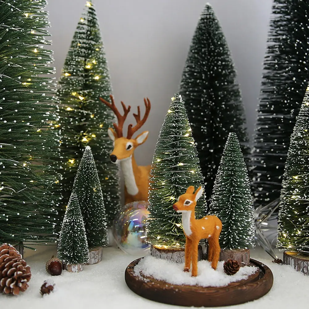 Pohon Natal Cedar Putih LED Mini, dengan Lampu LED Jarum Pinus Meja Pohon Mengunci Dekorasi Natal Hadiah Tahun Baru