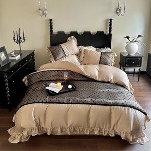 Luxury 60 Lenzing Polka Dot Bedding Set Ruffle Detail Home Use 1.5m 2.0m Bed Sheet Style Cotton Reactive Dyeing - Product Image 3