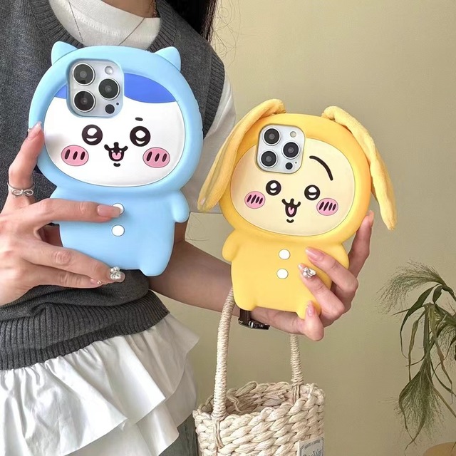 Cute 3D Rabbit Cartoon Mobile Phone Case for 17 16 15 14 13 11 Pro Max Real Silicone Shockproof Without Holder