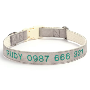 Collare Personalizzato Cobello per Cani e Gatti, Ricamato in Pelle e Cotone, Motivo Solido, Imbottito con Strisce Riflettenti, Nastri Regolabili - Product Image 1