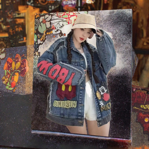Chaqueta de otoño vintage ecológica de alta calidad al por mayor, con lazo decorativo de material vaquero lavado de peso pesado y botones, con efecto desgastado. - Product Image 3