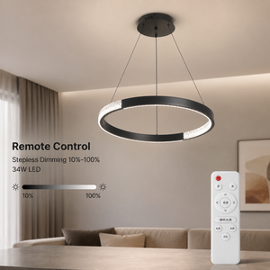Lustre moderne en métal avec anneau LED, télécommande à intensité variable, tricolore, hauteur réglable pour salle à manger, salon - Product Image 4