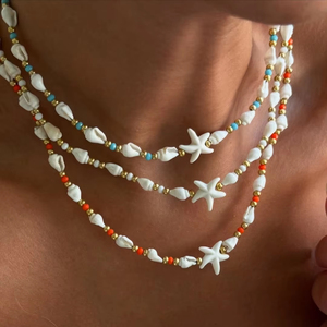 Boheemse Natuursteen Kristallen Schelp Glazen Kraal Een Zeester Hanger Ketting Met Zomer Oceaan Strand Voor Unisex - Product Image 1