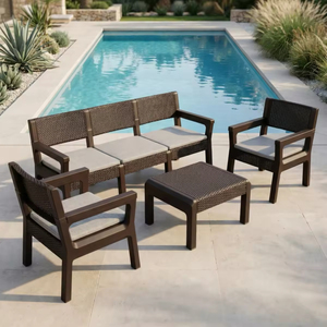 Juego de Muebles de Jardín de Mimbre Moderno de 4 Piezas, Resistente y de Alta Calidad, con Cojines Gruesos para Uso en Patio o Jardín - Product Image 3