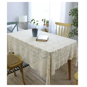 Rural Hand Crochet Cover Cotton Table Cloth Knitting Table Cloth Hollow Table Cover