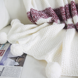 Grande couverture en tricot épais, logo personnalisé, avec <span class=keywords><strong>pompon</strong></span> en fourrure fait à la main pour la décoration de la maison, g - Product Image 2